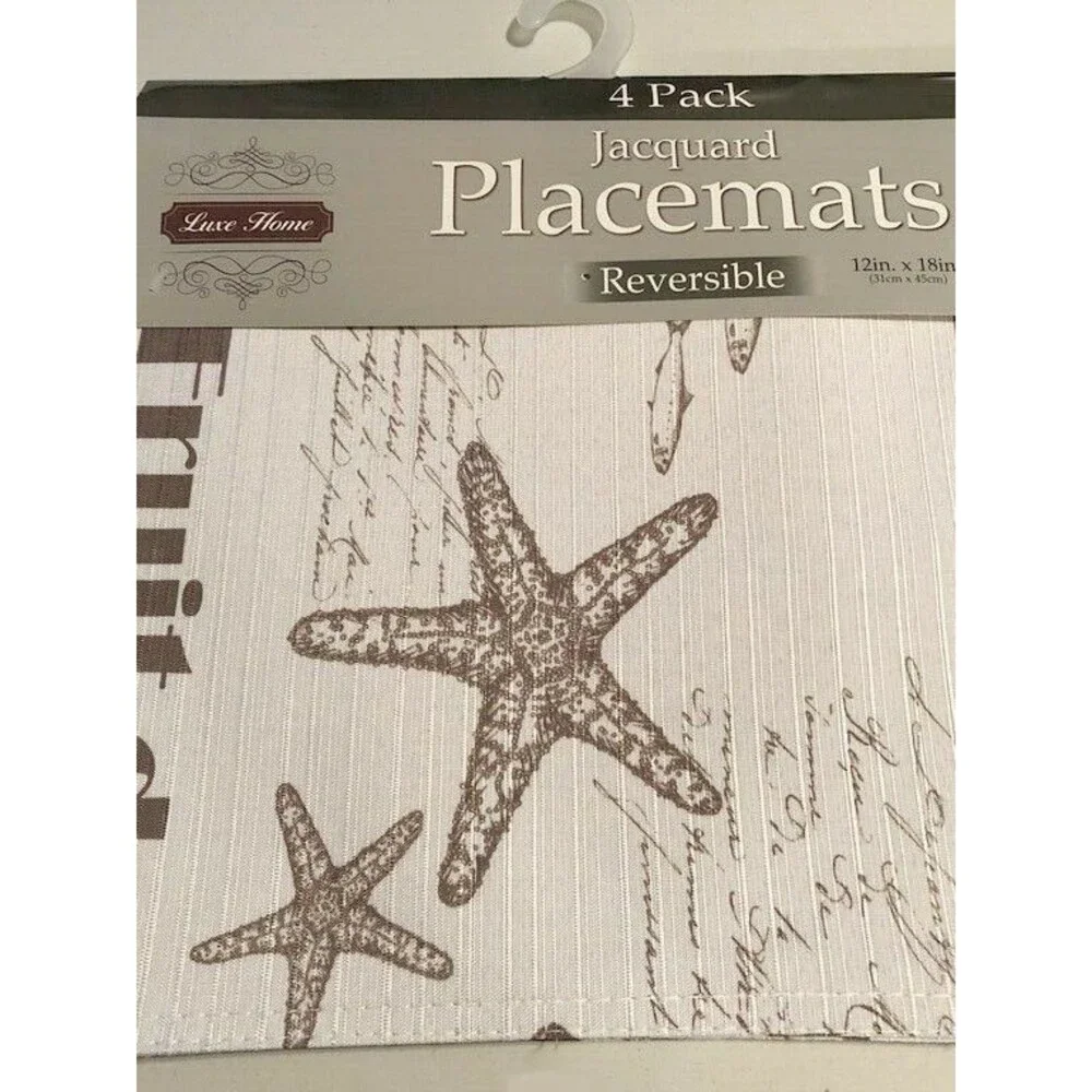 Starfish Fabric Placemats Set of 4 Reversible Sepia White Beach Summer 18x12